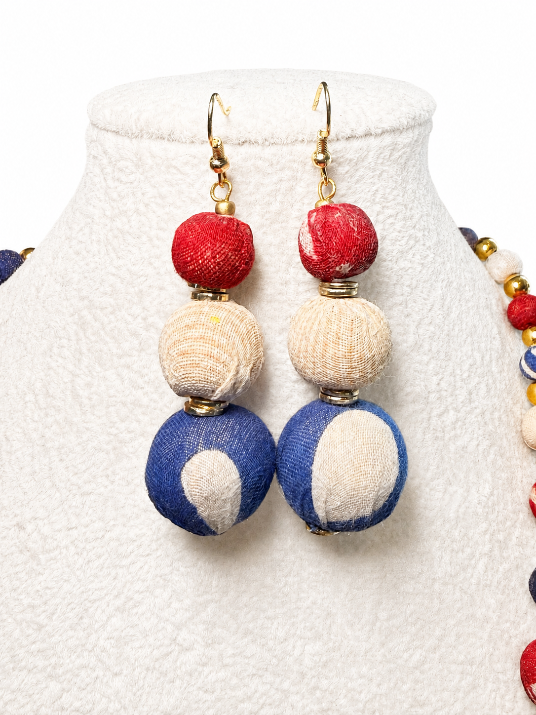 Fabric Beaded Earrings - Red, White, and Blue