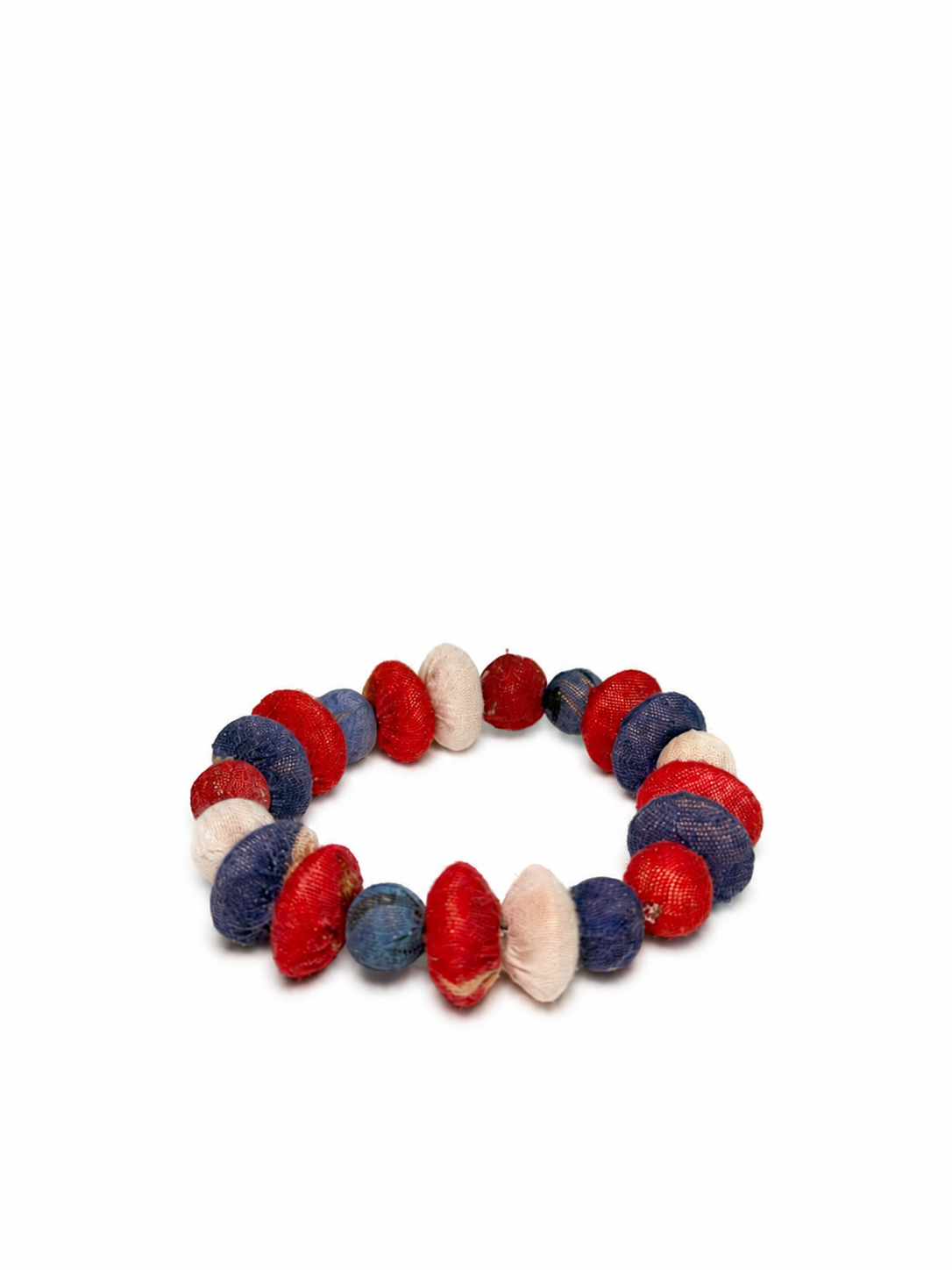 Fabric Beaded Bracelet - Red, White, and Blue