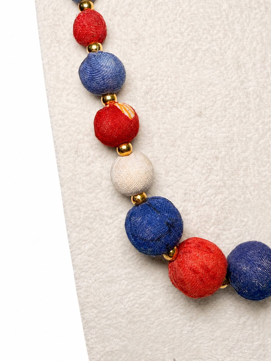 Fabric Beaded Necklace - Red, White, and Blue